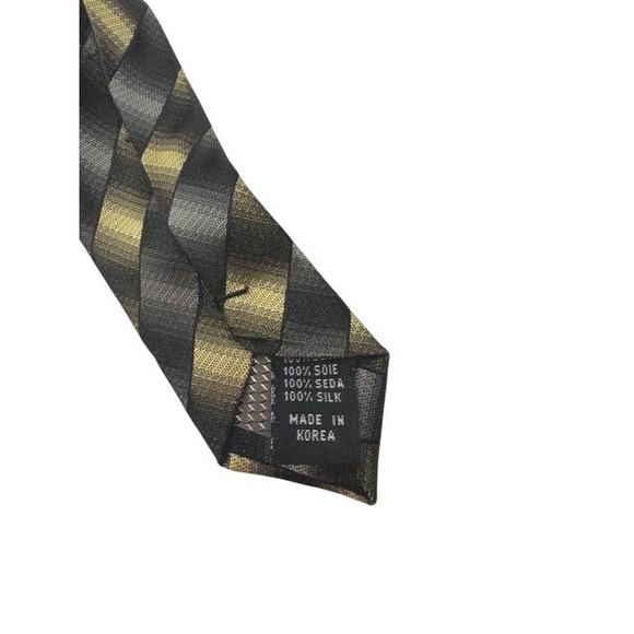 Roberto Villini Collezione Mens Silk Tie Gold Grey Black Diagonal Stripe - Picture 5 of 5
